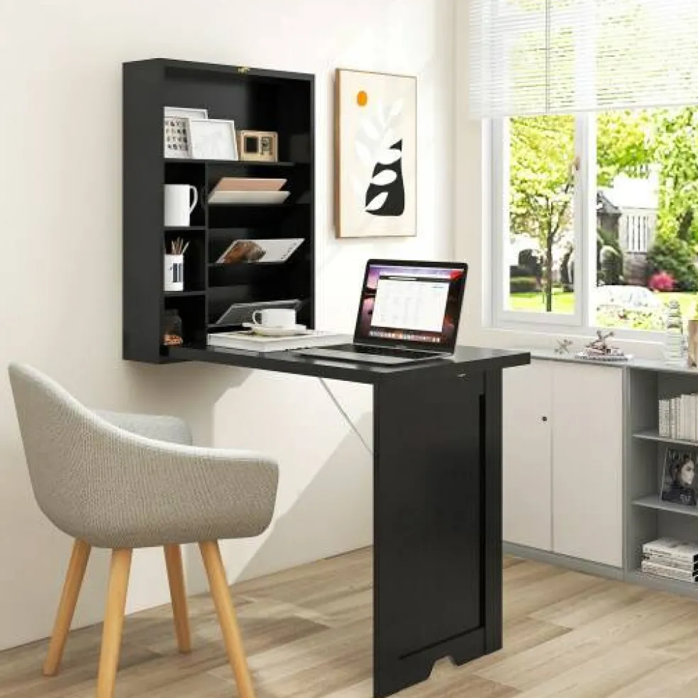 Wall Mounted Fold-Out Convertible Floating Desk Space Saver