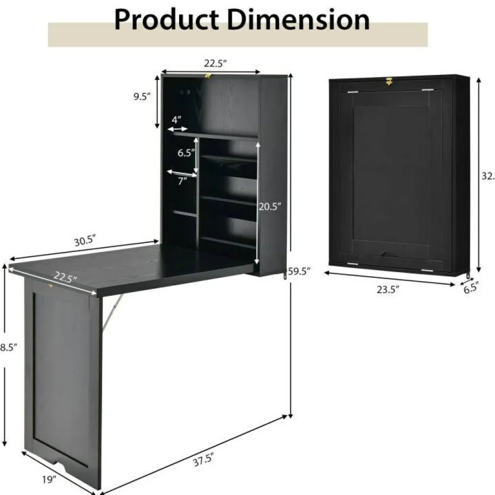 Wall Mounted Fold-Out Convertible Floating Desk Space Saver
