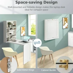 Wall Mounted Fold-Out Convertible Floating Desk Space Saver