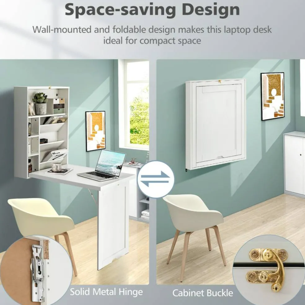 Wall Mounted Fold-Out Convertible Floating Desk Space Saver
