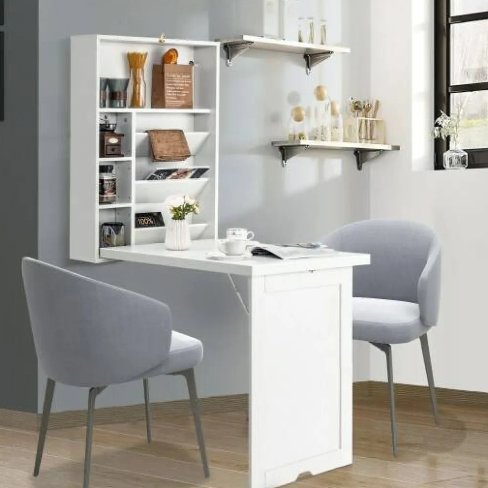 Wall Mounted Fold-Out Convertible Floating Desk Space Saver