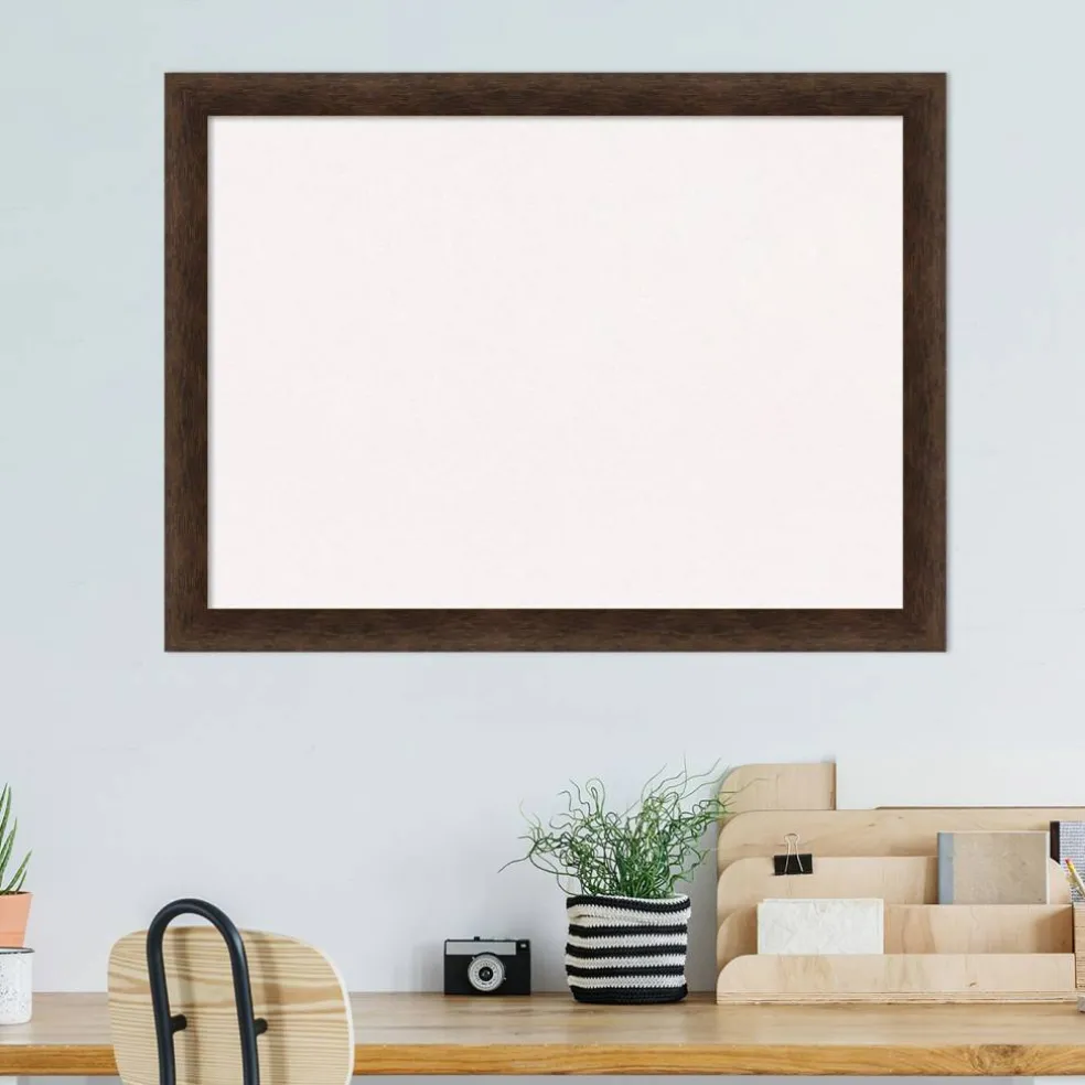 Warm Walnut Narrow Wood Framed Corkboard, White Cork