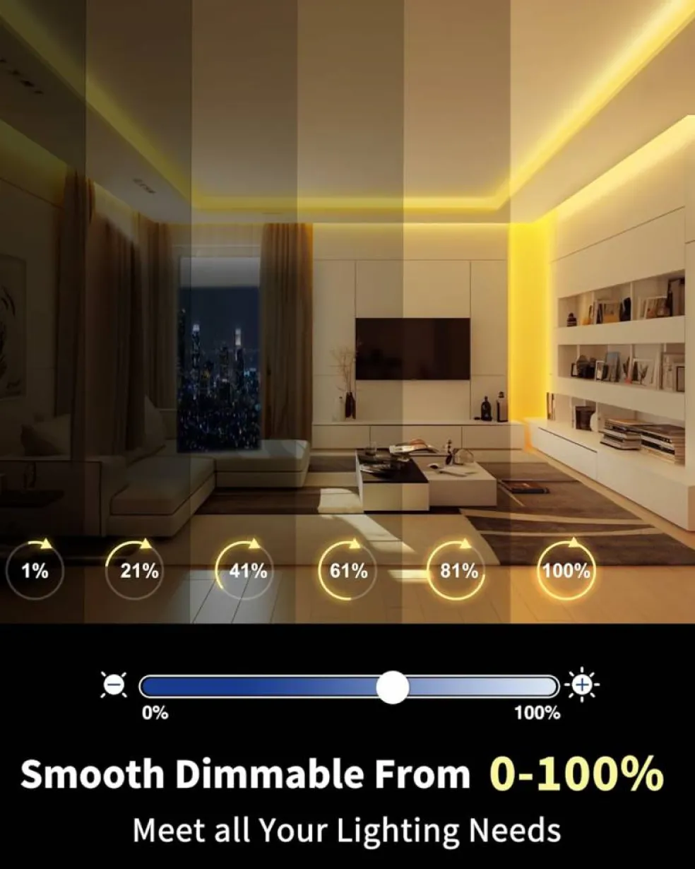 Warm White COB LED DC 12v 3000K Dimmable Strip Lights (Power Source Sold Separately)