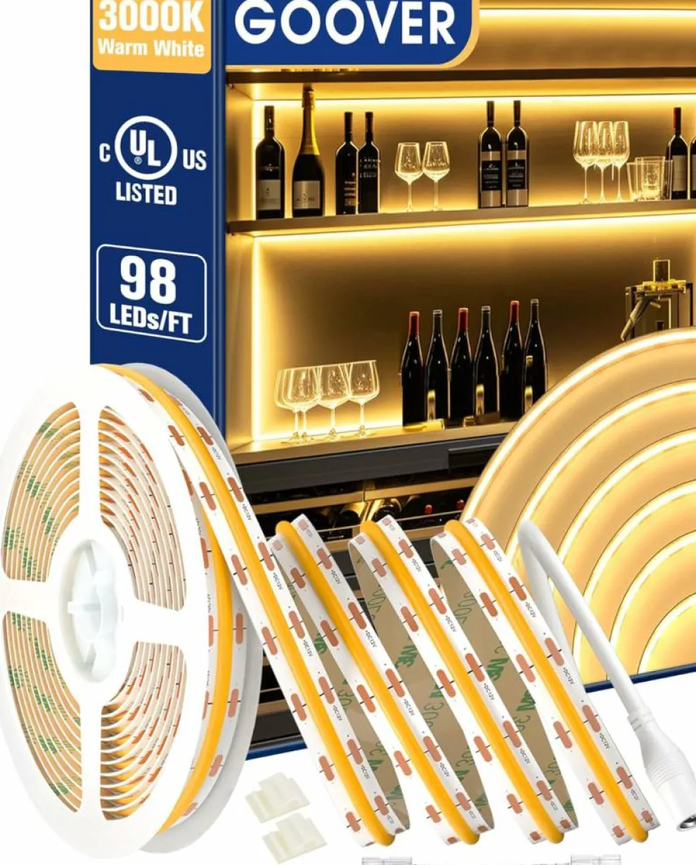 Warm White COB LED DC 12v 3000K Dimmable Strip Lights (Power Source Sold Separately)