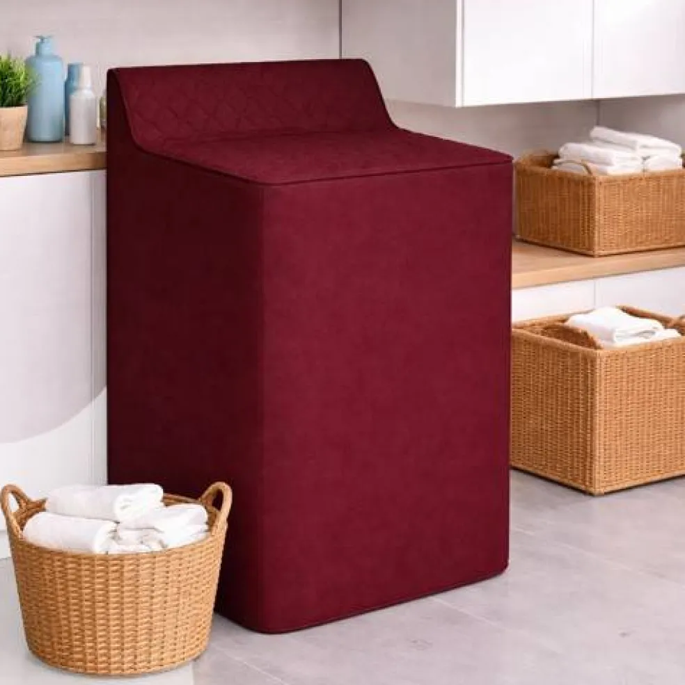 Washing Machine Cover Waterproof Quilted PEVA Zippered Heavy Duty Burgundy