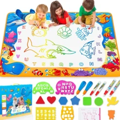 Water Doodle Mat - Kids Painting Writing Color Doodle Drawing Mat Toy Bring Magic Pens Educational Toys for Age 2 3 4 5 6 7 Year Old Girls Boys Age Toddler Gift
