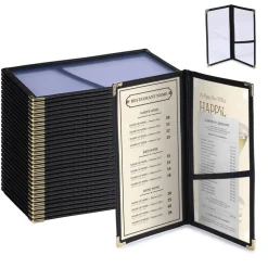 WeChef 30 Pcs Restaurant Check Presenters Server Book 5 x 9IN Menu Covers 2 Page 4 View with Extra Pocket for Guest Check Card Holder Waitress Book