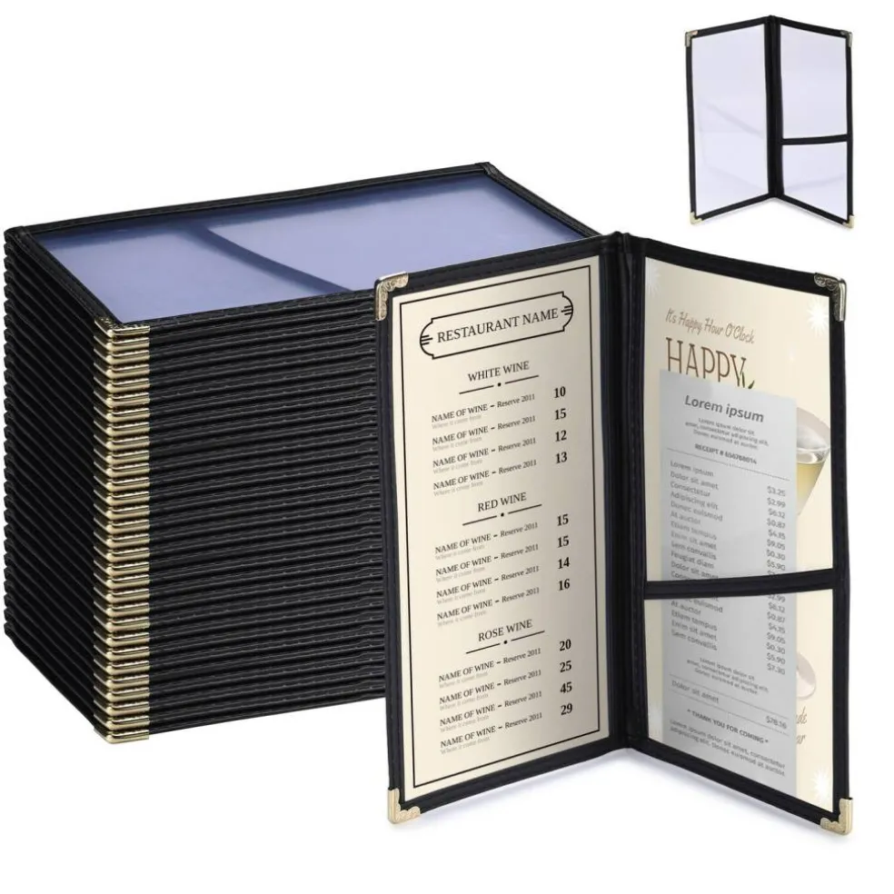 WeChef 30 Pcs Restaurant Check Presenters Server Book 5 x 9IN Menu Covers 2 Page 4 View with Extra Pocket for Guest Check Card Holder Waitress Book