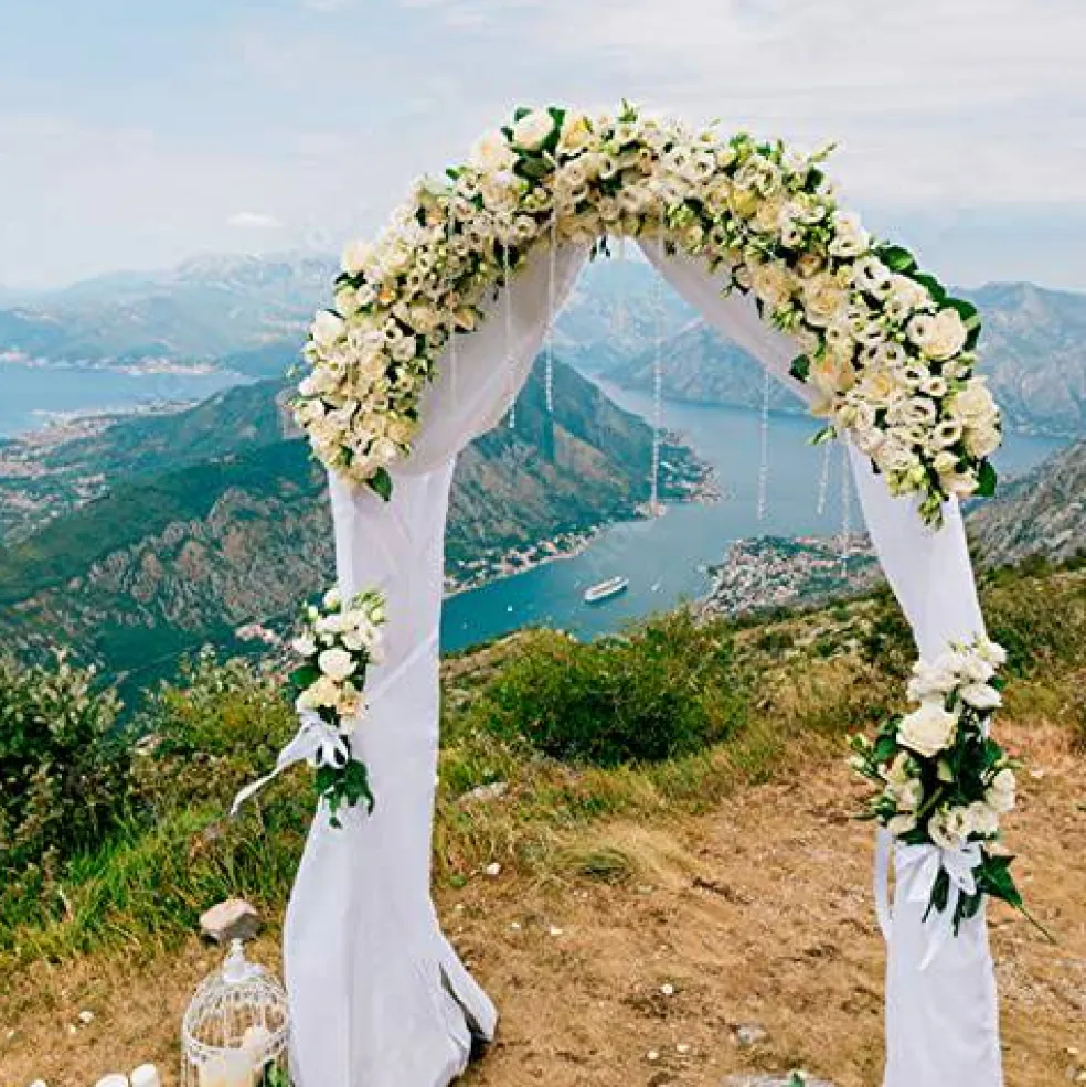 Wedding Arch Draping Fabric,2 Panel 28" x 19Ft White Wedding Arch Drapes Sheer Backdrop Curtain for Wedding Ceremony Party Ceiling Decor
