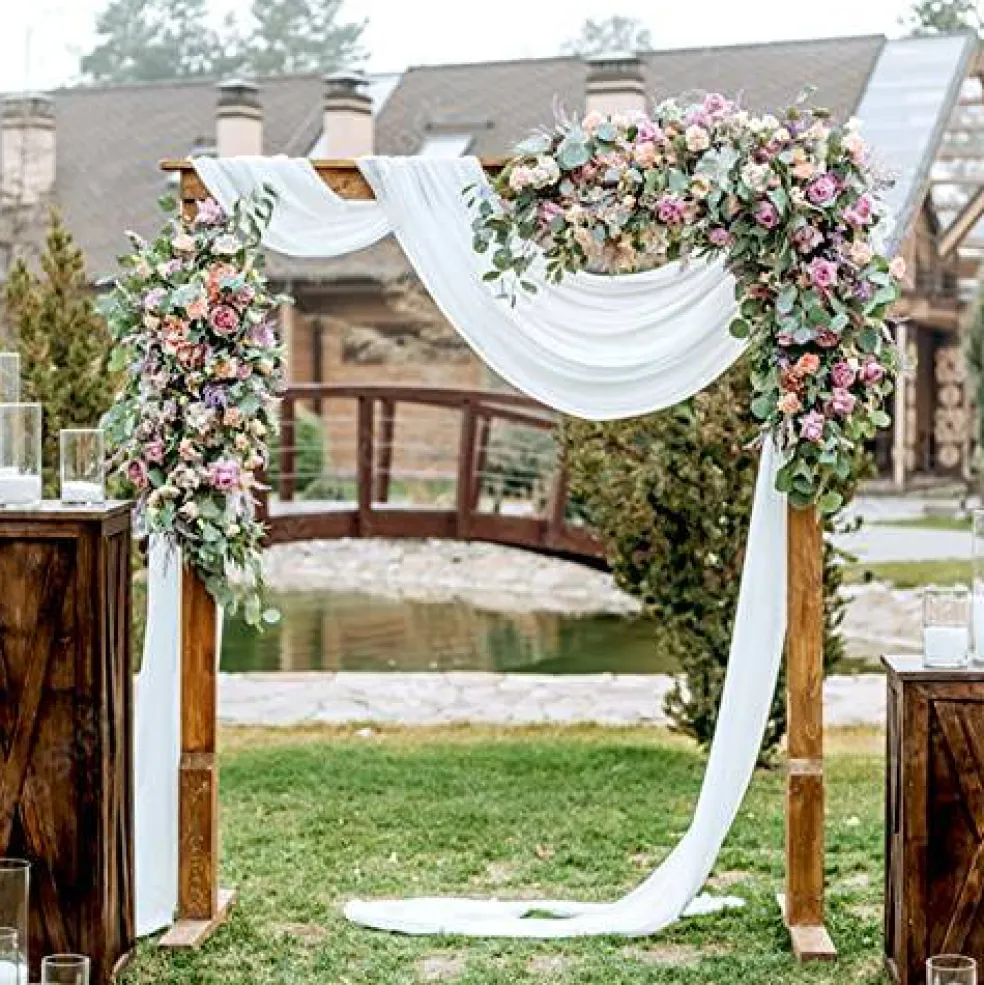 Wedding Arch Draping Fabric,2 Panel 28" x 19Ft White Wedding Arch Drapes Sheer Backdrop Curtain for Wedding Ceremony Party Ceiling Decor