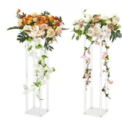 Wedding Flower Stand Acrylic 23.6in, Geometric Vase Column for T-Stage Decor
