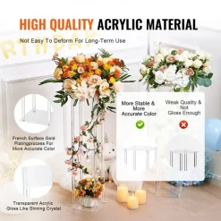 Wedding Flower Stand Acrylic 23.6in, Geometric Vase Column for T-Stage Decor