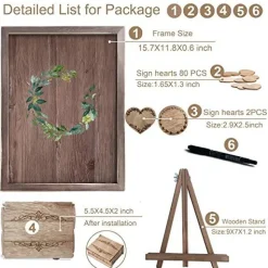 Wedding Guest Book Alternative, Rustic Wedding Decorations for Reception, Favors for Guests 80 Hearts Green Wreath (Rustic Brown)