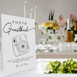 Wedding Photo Guestbook Sign 8x11 Inch, "Snap It" Photo Guest Book Table Sign with Stand, Modern Minimalist Wedding Reception Decor for Bridal Shower, Ceremony and Special Events
