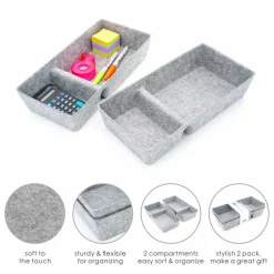 Welaxy Felt 2 Piece Divided Drawer Organizer Trays