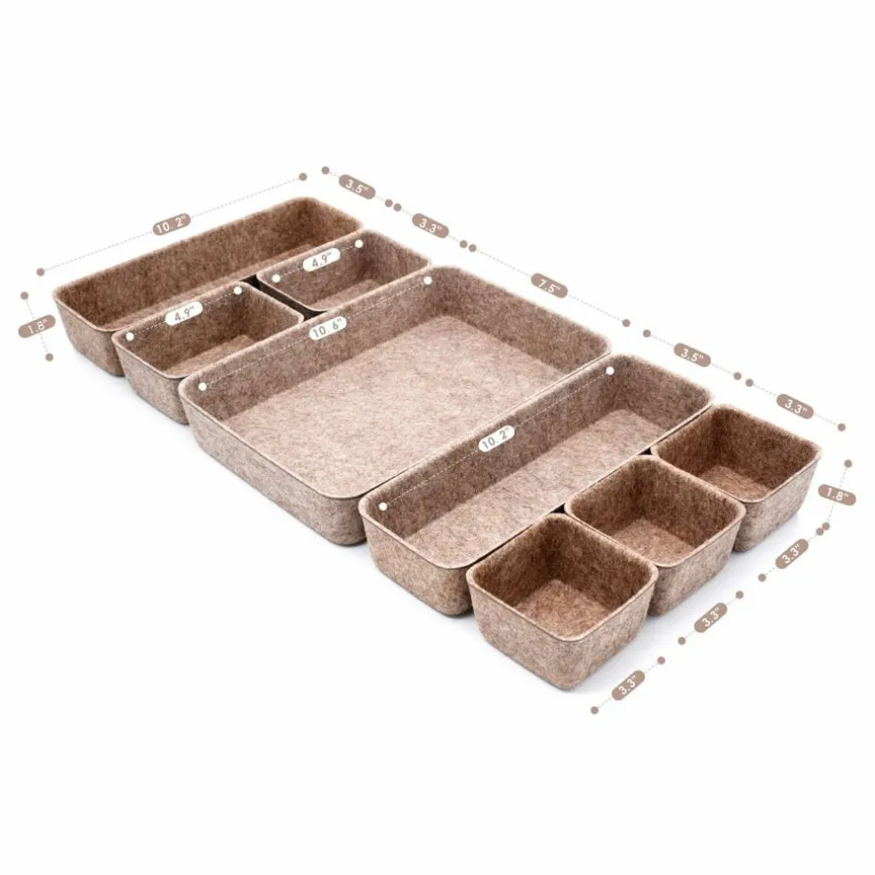 Welaxy Felt 8 Piece Drawer Organizer Tray Set