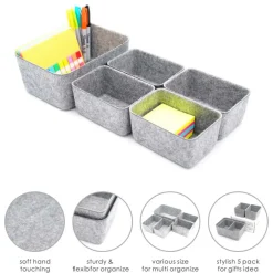 Welaxy Felt 5 Piece Drawer Organizer Bins