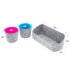 Welaxy Felt 3 Piece Gray Tray with Turquoise & Hot Pink Cups Desktop Organizer Set