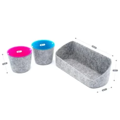 Welaxy Felt 3 Piece Gray Tray with Orange & Green Cups Desktop Organizer Set