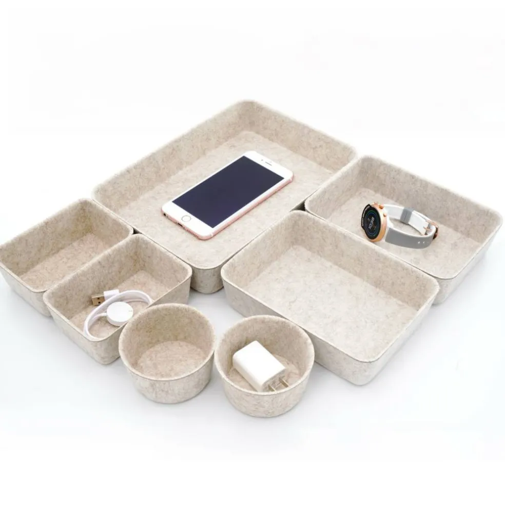 Welaxy 7 Piece Felt Round Cups & Trays Drawer Organizer Set