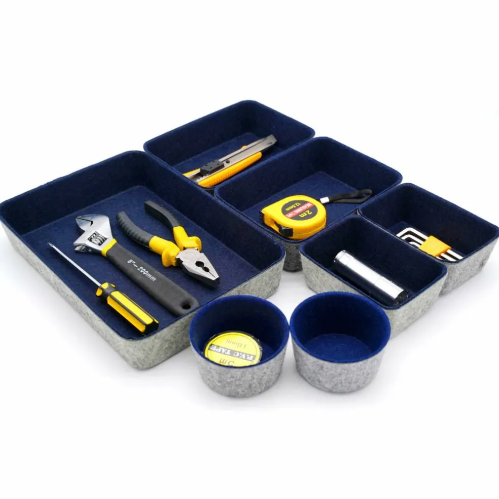Welaxy 7 Piece Felt Round Cups & Trays Drawer Organizer Set