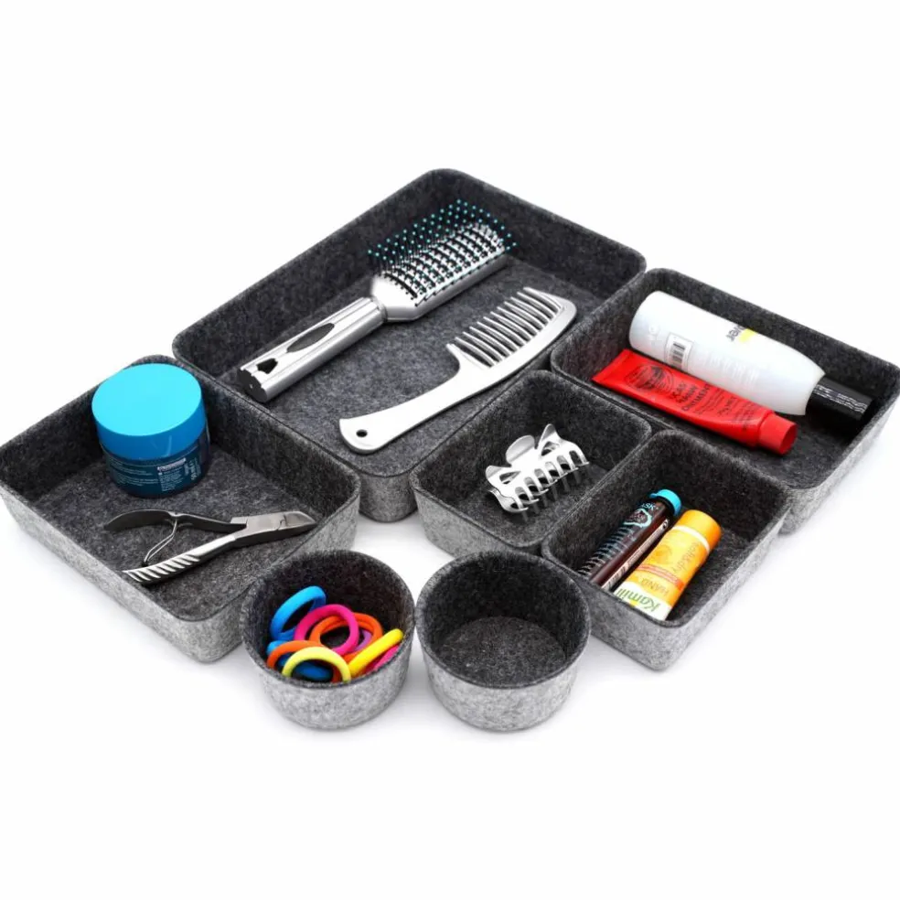 Welaxy 7 Piece Felt Round Cups & Trays Drawer Organizer Set