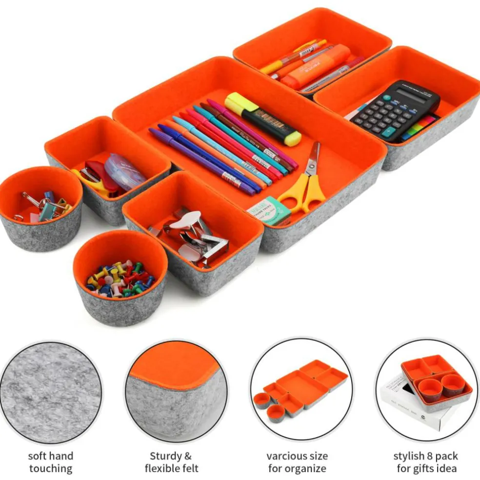 Welaxy 7 Piece Felt Round Cups & Trays Drawer Organizer Set