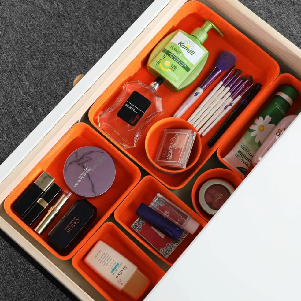 Welaxy 7 Piece Felt Round Cups & Trays Drawer Organizer Set