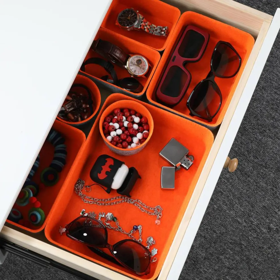 Welaxy 7 Piece Felt Round Cups & Trays Drawer Organizer Set
