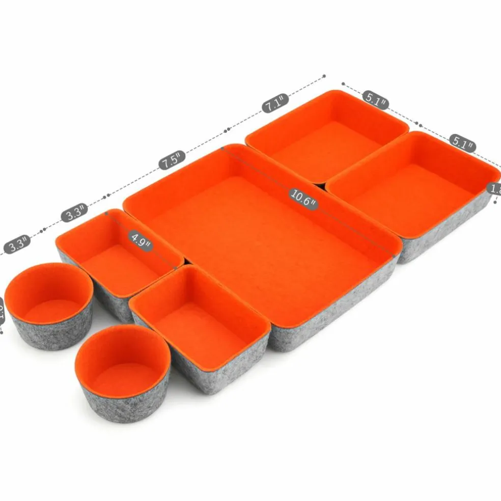 Welaxy 7 Piece Felt Round Cups & Trays Drawer Organizer Set