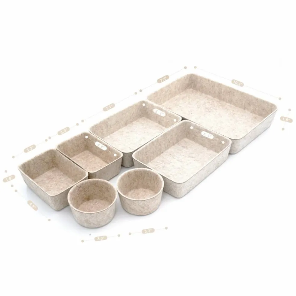 Welaxy 7 Piece Felt Round Cups & Trays Drawer Organizer Set