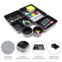 Welaxy 7 Piece Felt Round Cups & Trays Drawer Organizer Set