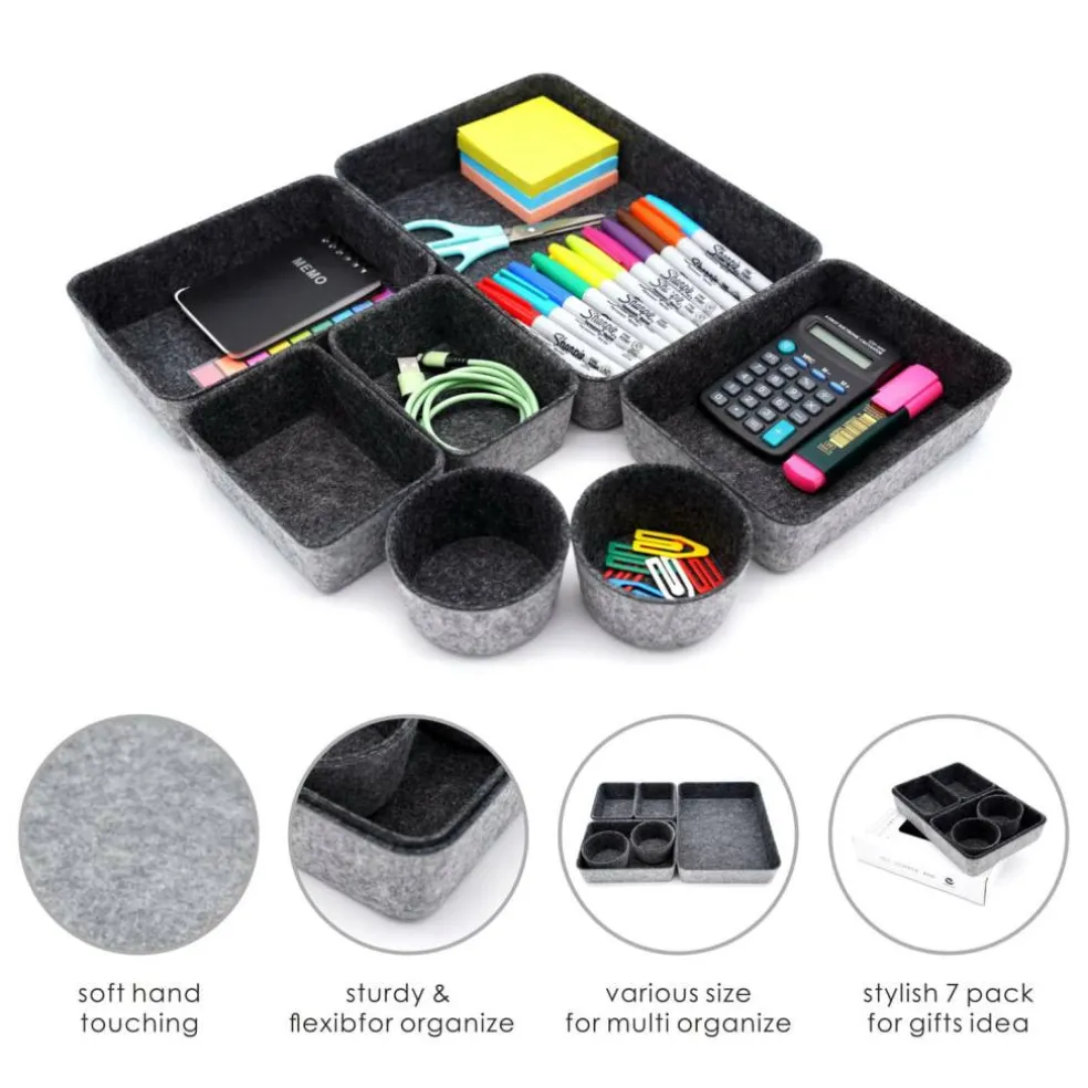 Welaxy 7 Piece Felt Round Cups & Trays Drawer Organizer Set
