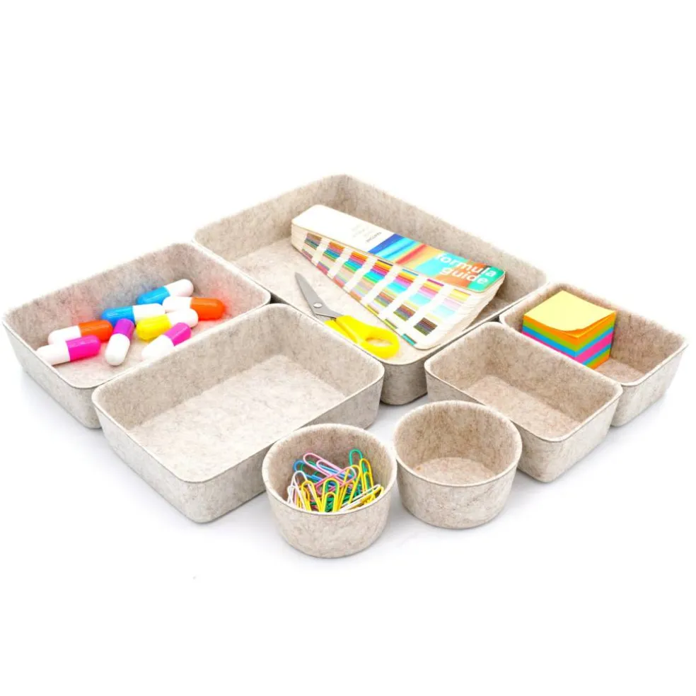 Welaxy 7 Piece Felt Round Cups & Trays Drawer Organizer Set