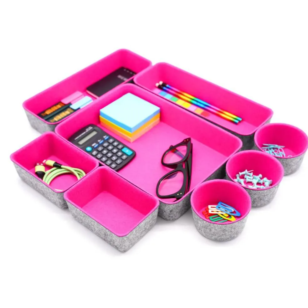 Welaxy 8 Piece Felt Round Cups & Trays Drawer Organizer Set