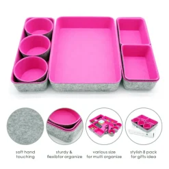 Welaxy 8 Piece Felt Round Cups & Trays Drawer Organizer Set