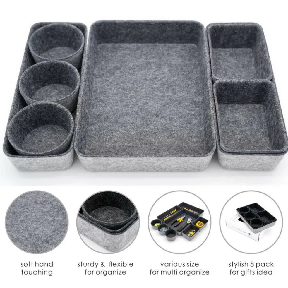 Welaxy 8 Piece Felt Round Cups & Trays Drawer Organizer Set