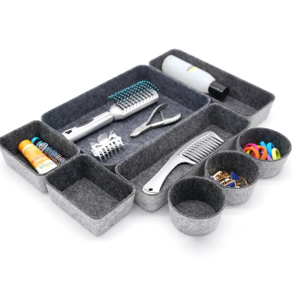 Welaxy 8 Piece Felt Round Cups & Trays Drawer Organizer Set