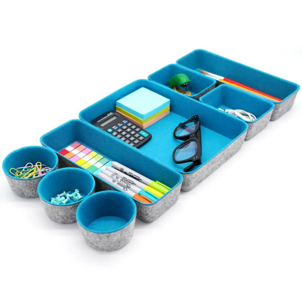 Welaxy 8 Piece Felt Round Cups & Trays Drawer Organizer Set