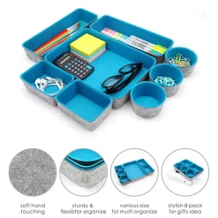 Welaxy 8 Piece Felt Round Cups & Trays Drawer Organizer Set