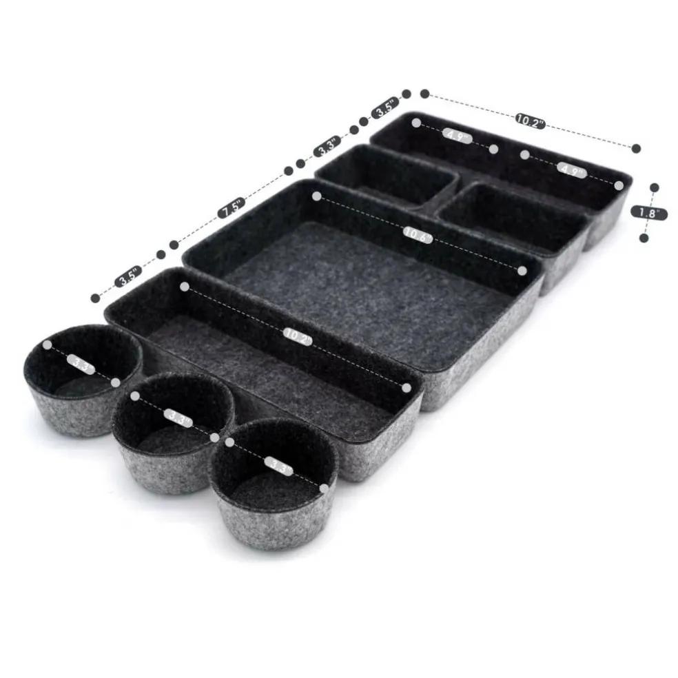 Welaxy 8 Piece Felt Round Cups & Trays Drawer Organizer Set