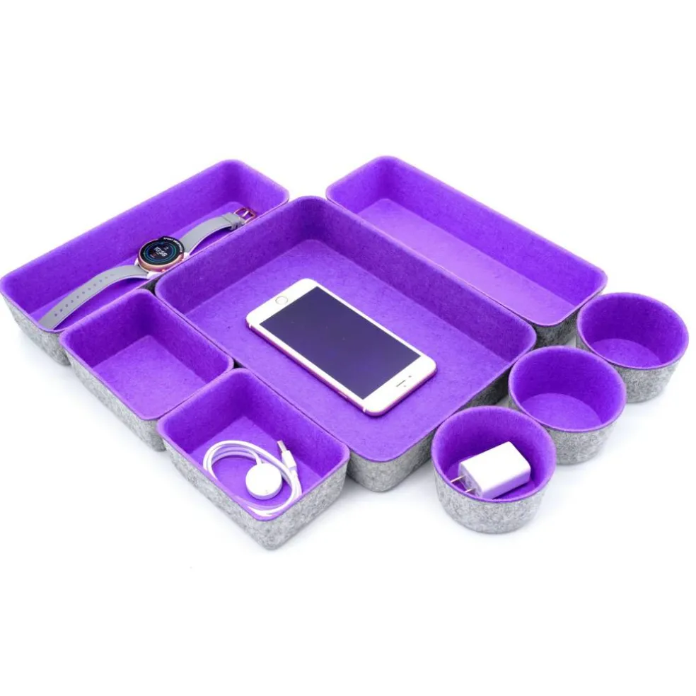 Welaxy 8 Piece Felt Round Cups & Trays Drawer Organizer Set