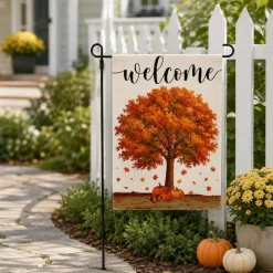 Welcome Fall Garden Flag 12x18 Inch, Double Sided Autumn Maple Tree Yard Flag, Outdoor Seasonal Porch Decor with Orange Leaves for Front Porch, Patio, Lawn, Mailbox & Garden (Flag Only)