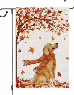 Welcome Fall Garden Flag 12x18 Inch Double Sided Golden Retriever Maple Autumn Yard Banner, Burlap Thanksgiving Outdoor Porch Lawn Farmhouse Seasonal Home Decoration Sign
