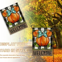 Welcome Fall Pumpkin Decorative Garden Flag, Autumn Thanksgiving