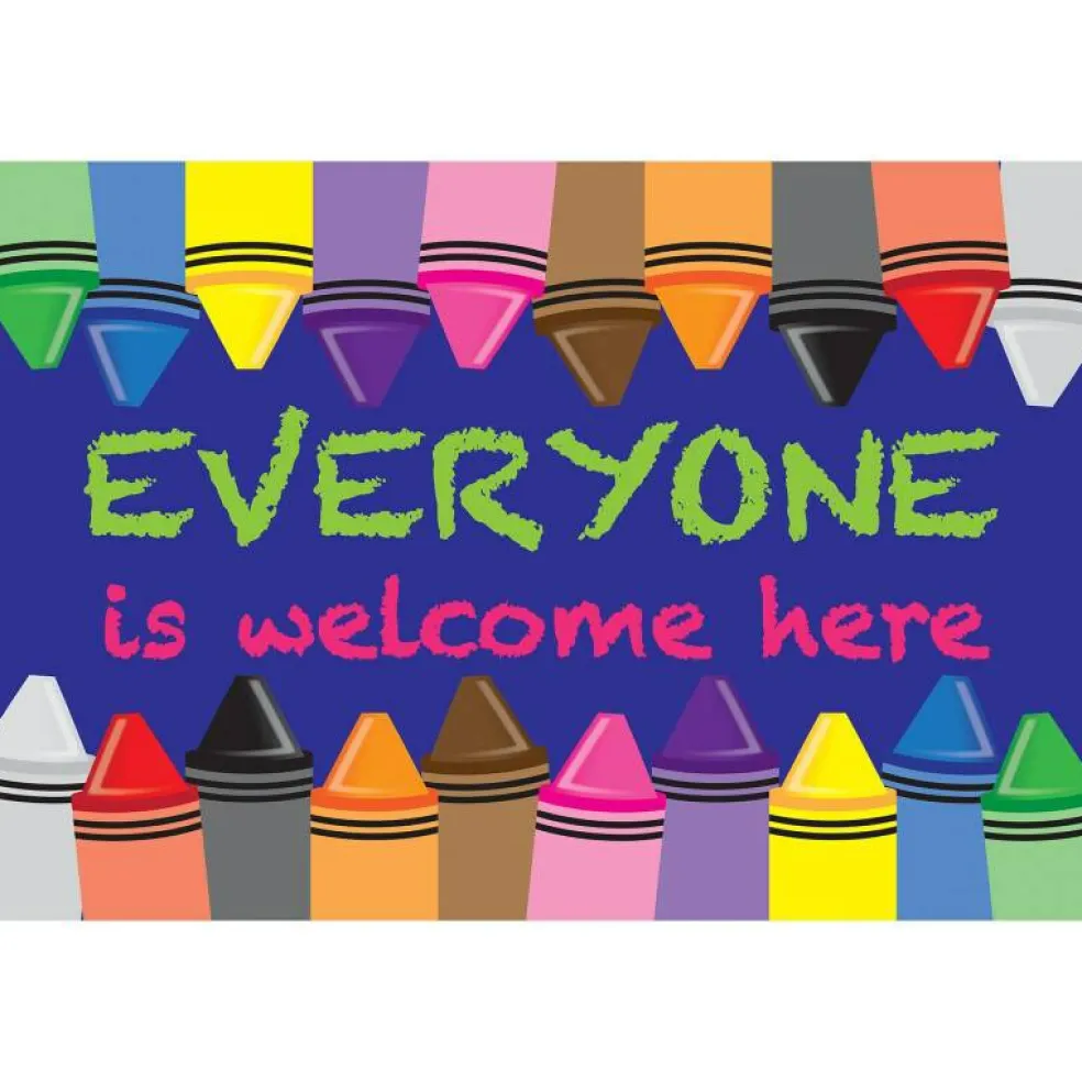 Welcome Mat with Slip Resistant Backing, 15.5" x 23.5", Crayons, Everyone is Welcome Here