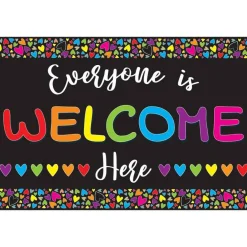 Welcome Mat with Slip Resistant Backing, 15.5" x 23.5", Everyone is Welcome Here, Hearts