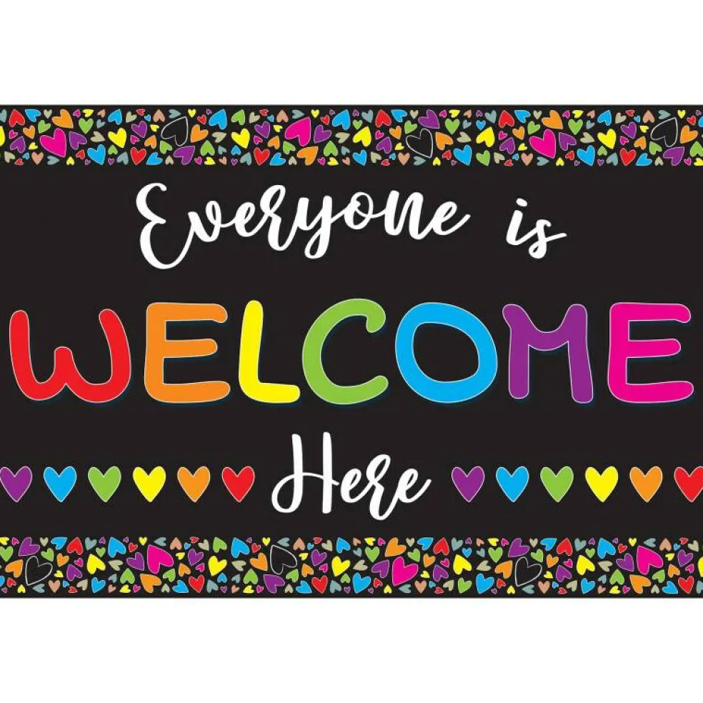 Welcome Mat with Slip Resistant Backing, 15.5" x 23.5", Everyone is Welcome Here, Hearts
