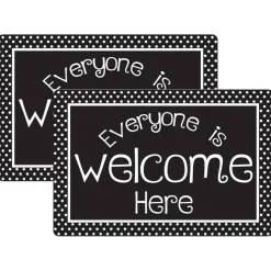 Welcome Mat with Slip Resistant Backing, 15.5" x 23.5", Black and White Dots Everyone is Welcome Here, Pack of 2