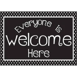 Welcome Mat with Slip Resistant Backing, 15.5" x 23.5", Black and White Dots Everyone is Welcome Here